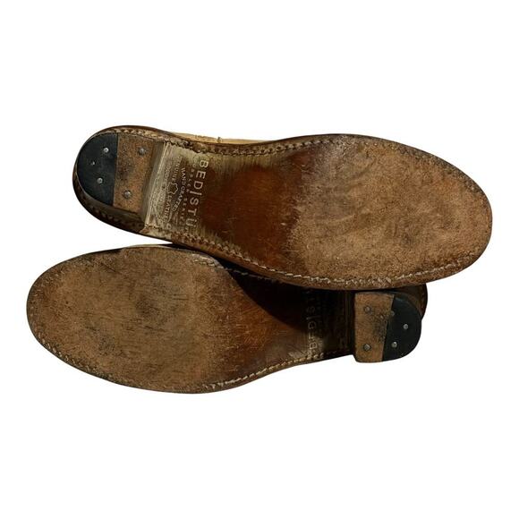 Bed|Stu Tan Leather Heeled Booties Women's 8.5 M Rustic Block Heel Distressed - Picture 8 of 8